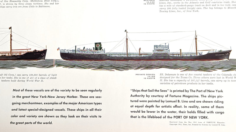Various Ships - 1956 poster showing 26 American-flagged merchant ships