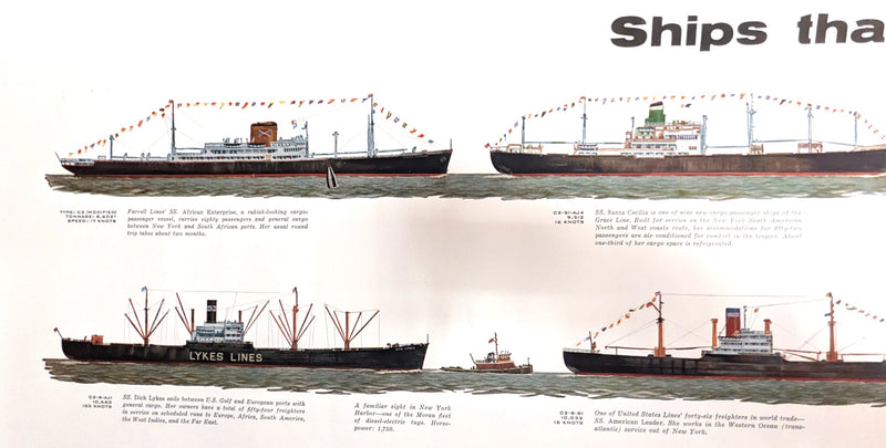 Various Ships - 1956 poster showing 26 American-flagged merchant ships