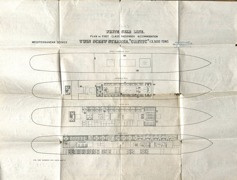 CRETIC: 1900 - First Class deck plan pre-WW1