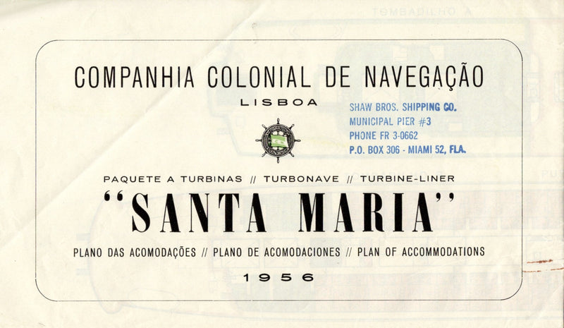 SANTA MARIA: 1953 - Tissue deck plan from late 1950s