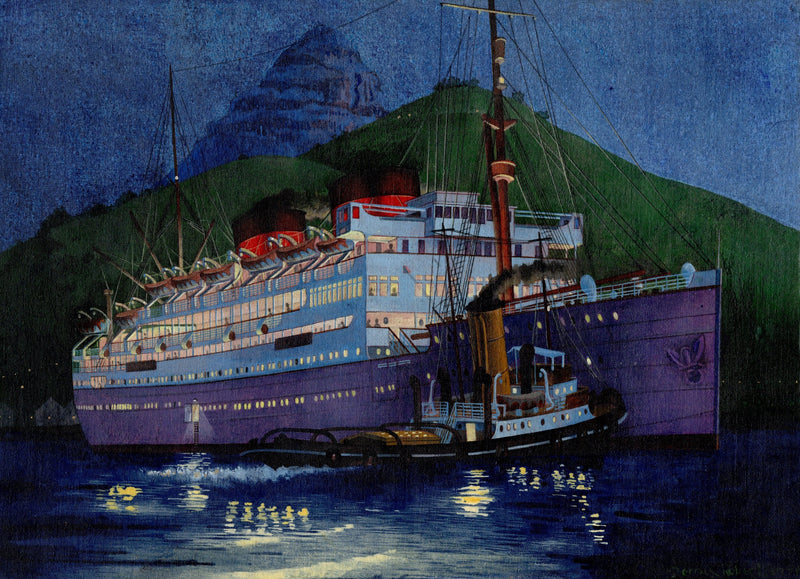 WINCHESTER CASTLE: 1930 - Original oil painting departing Cape Town