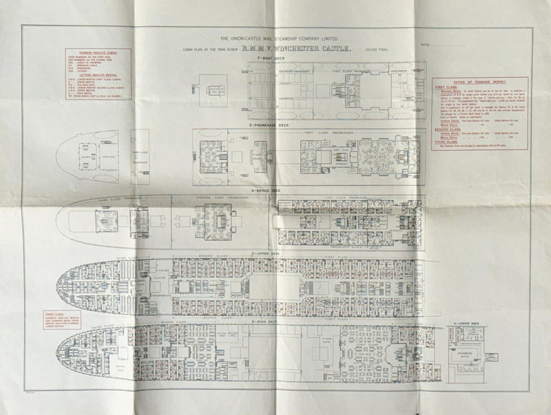 WINCHESTER CASTLE: 1930 - First & Tourist deck plan