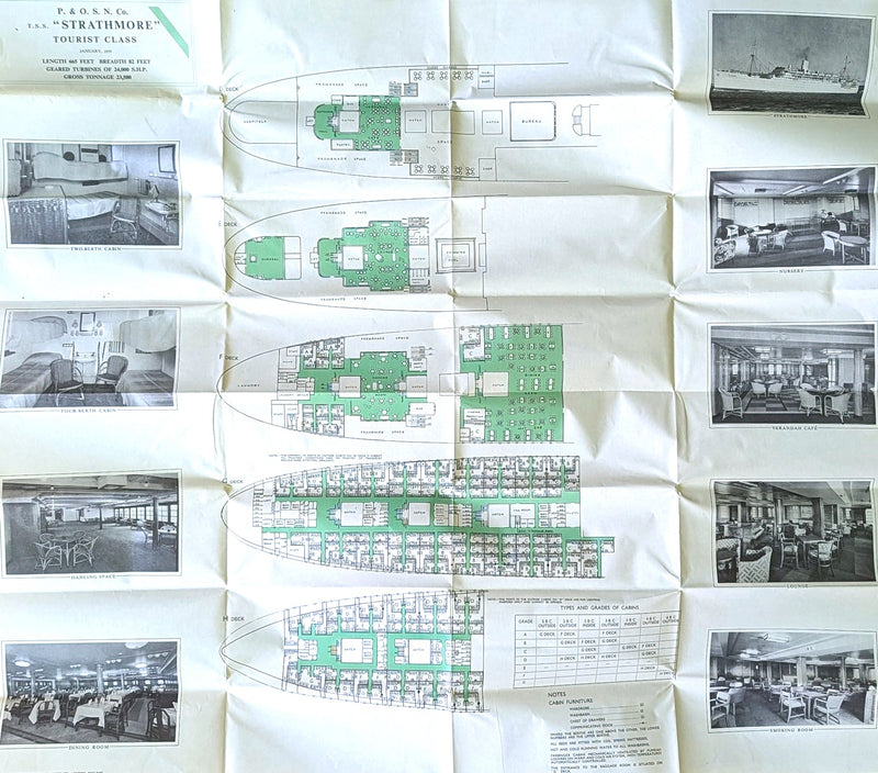 STRATHMORE: 1935 - First & Tourist classes deck plans w/ photos from 1959