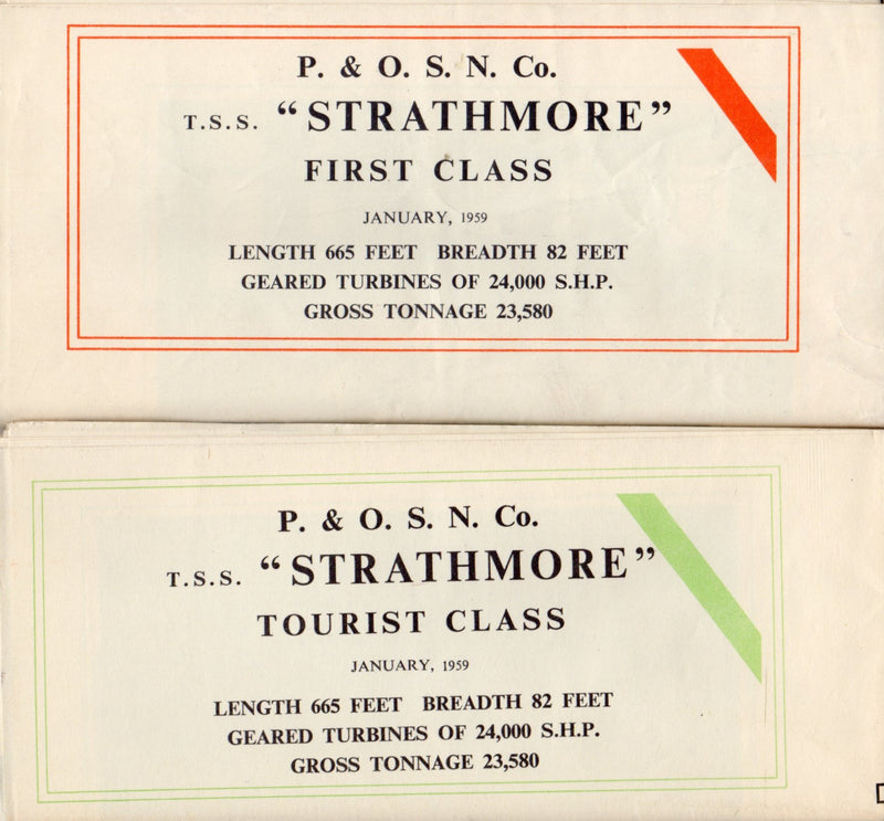 STRATHMORE: 1935 - First & Tourist classes deck plans w/ photos from 1959