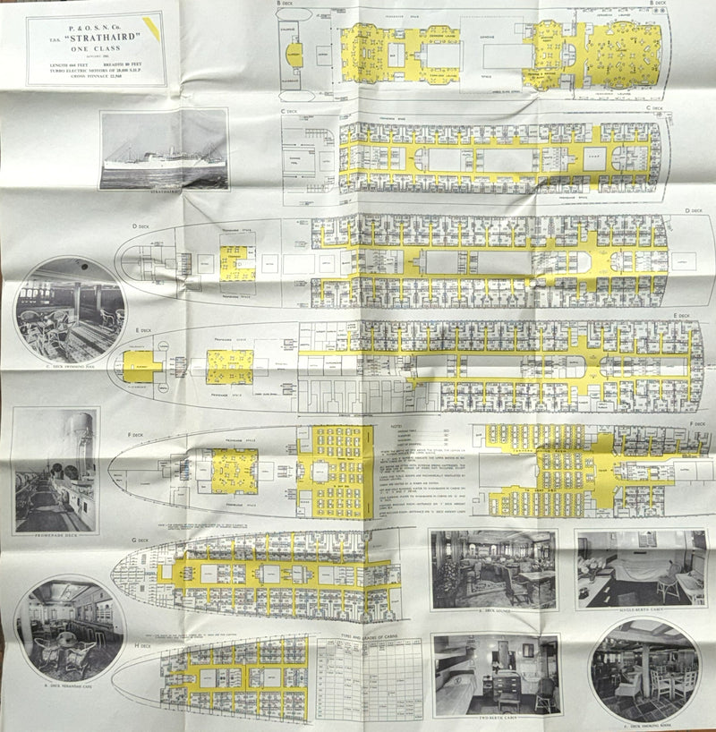 STRATHNAVER: 1931 - Full ship deck plan w/ photos