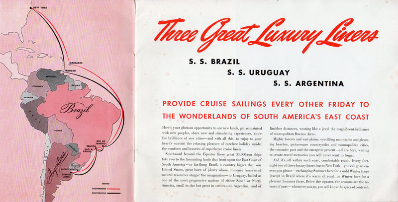 BRAZIL, ARGENTINA & URUGUAY - 1940 brochure w/ interiors & destinations