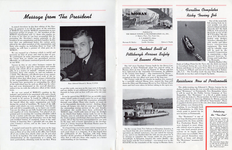 Various Ships - The First Moran "Tow Line" Dec. 1947 w/ docking NORMANDIE photos