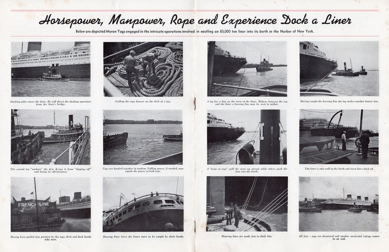 Various Ships - The First Moran "Tow Line" Dec. 1947 w/ docking NORMANDIE photos