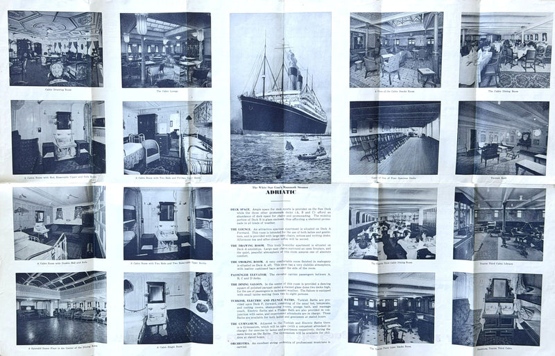 ADRIATIC: 1907 - Big 1930 cruise brochure w/ deck plans & interior photos