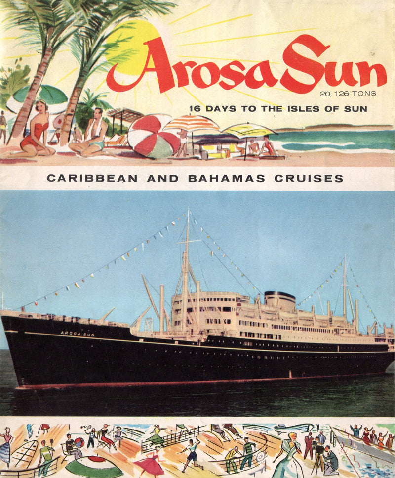 AROSA SUN: 1930 - big 1957 cruise brochure w/ plans & color interiors