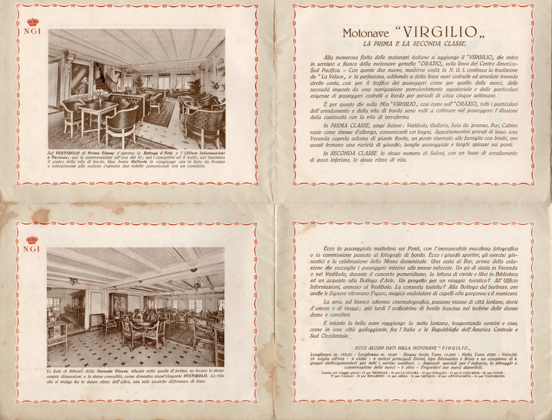 VIRGILIO: 1928 - Maiden voyage announcement & intro brochure