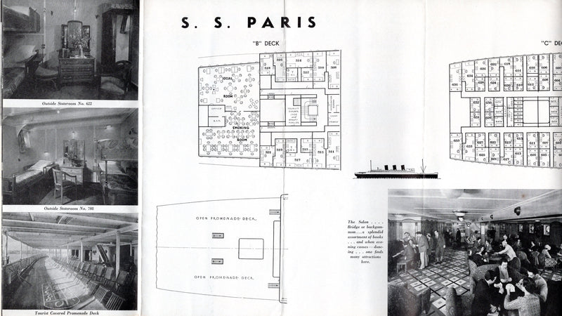 Various: pre-war - 1935 French Line Tourist Class deck plan booklet w/ 4 ships