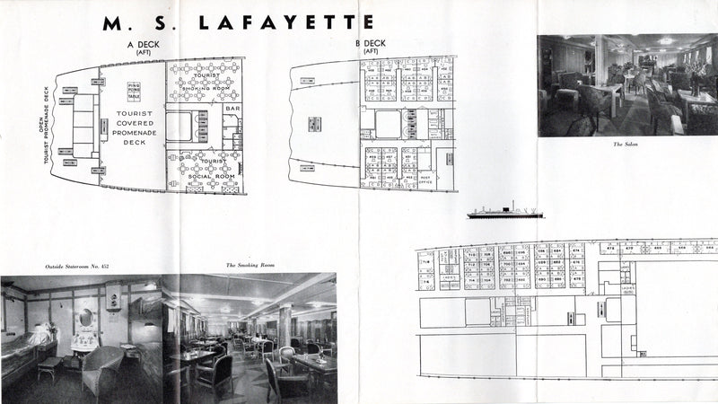 Various: pre-war - 1935 French Line Tourist Class deck plan booklet w/ 4 ships