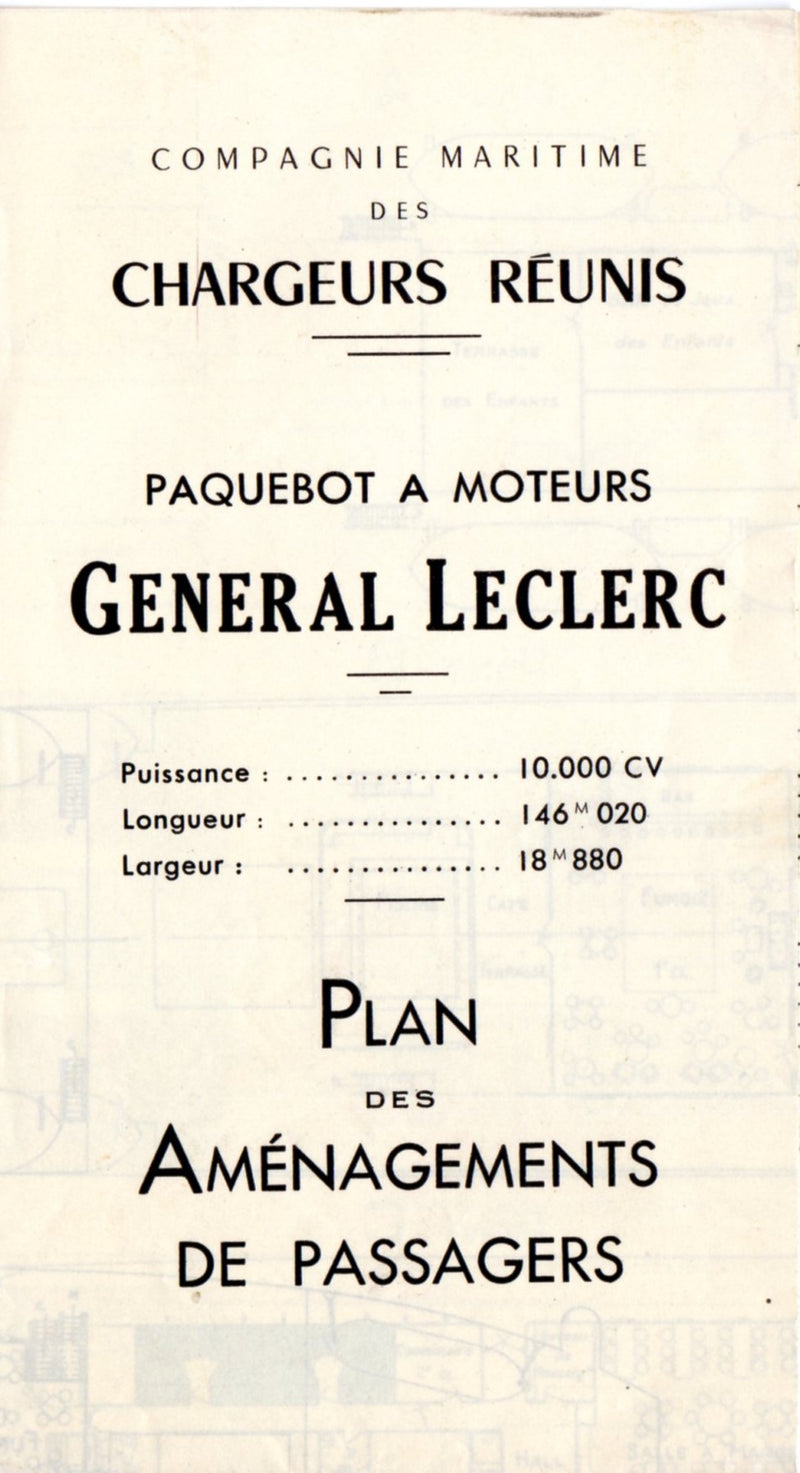 GENERAL LECLERC: 1951 - Color-coded 3-class deck plan