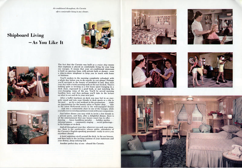 CARONIA: 1949 - World Cruise brochure + separate deck plan from 1958