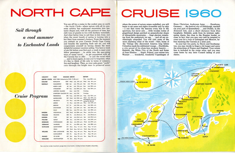 CARONIA: 1949 - North Cape cruise brochure 1960 + separate deck plan