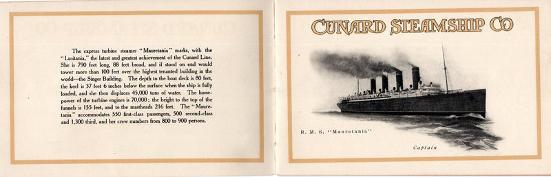 MAURETANIA: 1907 - Circa 1910 souvenir log book w/ interior photos