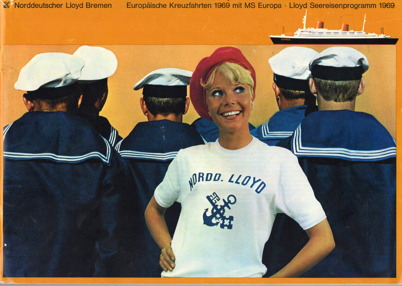 BREMEN & EUROPA - 1969 EUROPA cruise brochure w/ big BREMEN fold-out cutaway