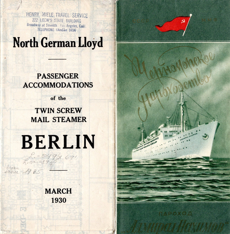BERLIN/ADMIRAL NAKHIMOV: 1925 - Deck plan & interiors brochure from disaster ship