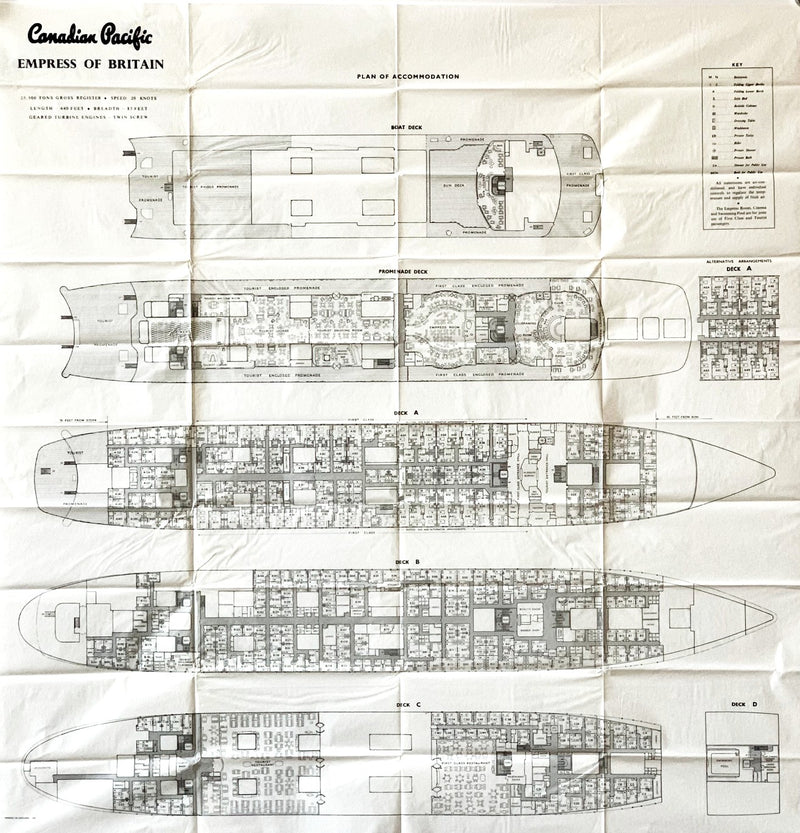EMPRESS OF BRITAIN: 1956 - Tissue deck plan from 1959