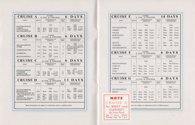 ASTURIAS: 1926 - Brochure & separate deck plan for 1935 cruises