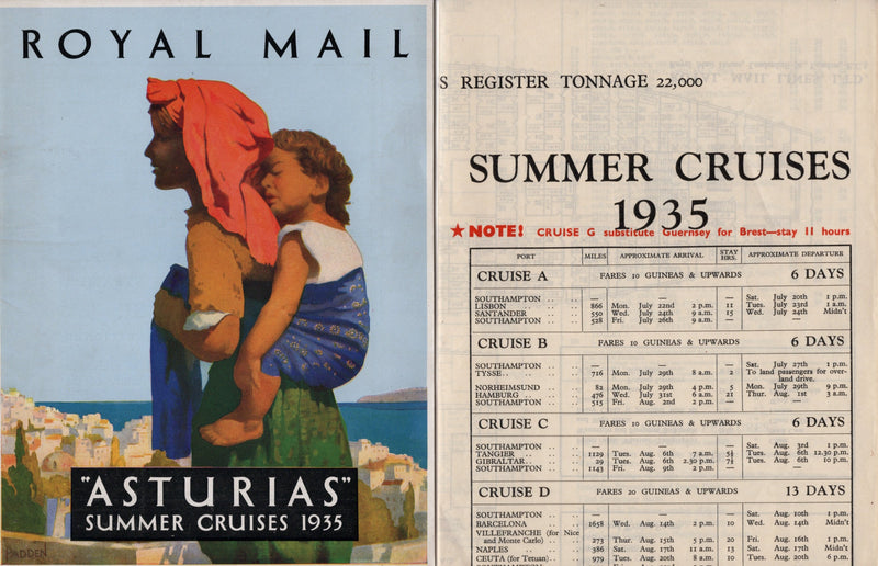 ASTURIAS: 1926 - Brochure & separate deck plan for 1935 cruises