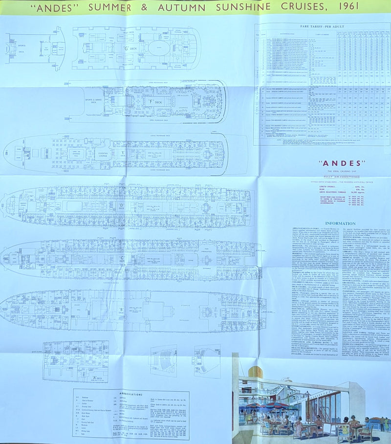ANDES: 1939 - Cruise brochure for 1961 w/ deck plans & interiors
