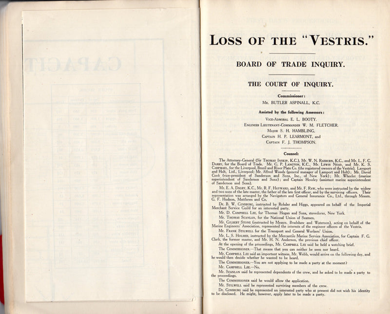 VESTRIS: 1912 - British Board of Inquiry report into 1929 disaster full of twists & turns!