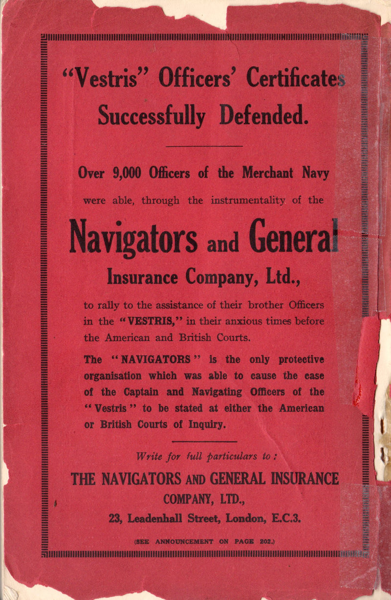 VESTRIS: 1912 - British Board of Inquiry report into 1929 disaster full of twists & turns!