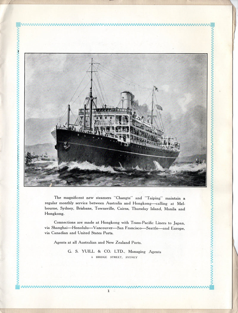 CHANGTE & TAIPING - 1925 intro interiors brochure & separate deck plan