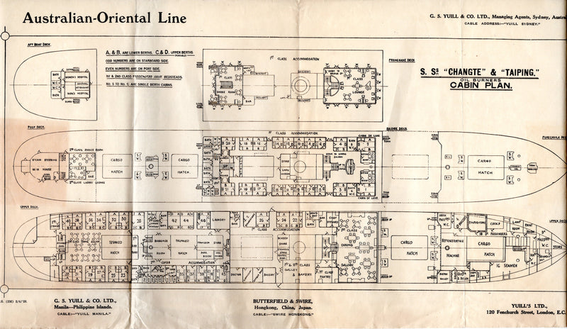 CHANGTE & TAIPING - 1925 intro interiors brochure & separate deck plan