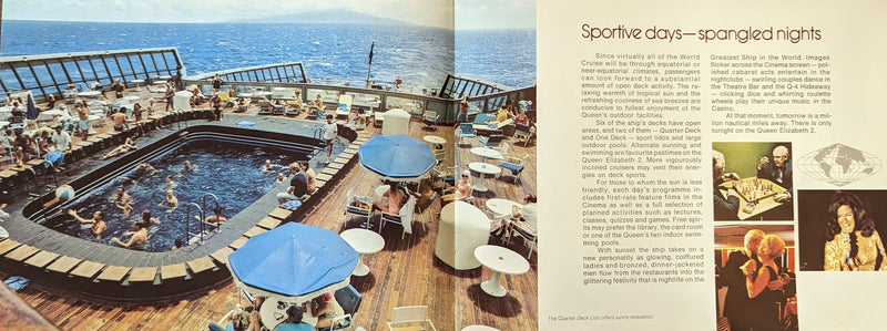 QE2: 1969 - Premier World Cruise in 1975 deluxe brochure & special deck plan