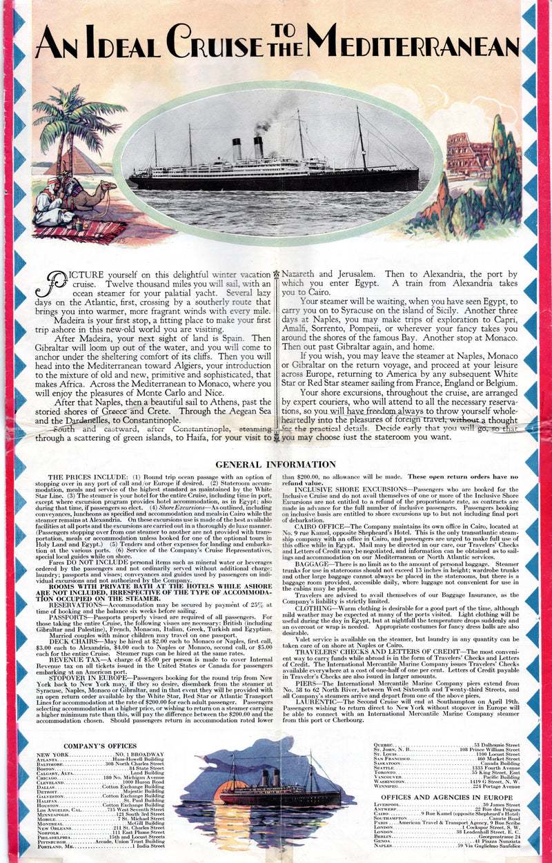 ADRIATIC: 1907 - Colorful cruise brochure & deck plans from 1929
