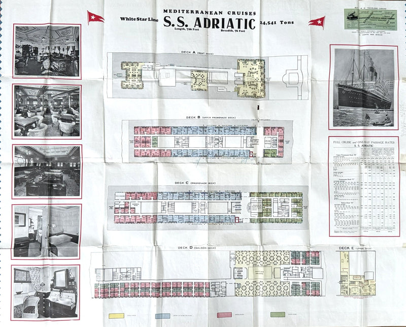 ADRIATIC: 1907 - Colorful cruise brochure & deck plans from 1929