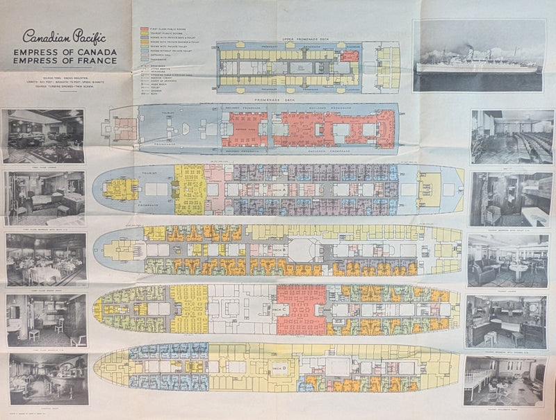 EMPRESS OF FRANCE & EMPRESS OF CANADA - Color-coded plan w/ photos before fire