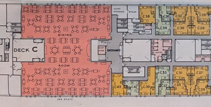 EMPRESS OF FRANCE & EMPRESS OF CANADA - Color-coded plan w/ photos before fire