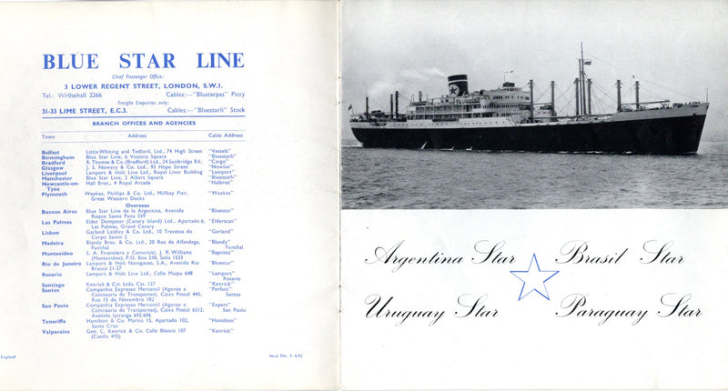 Various Ships - 1955 Blue Star Line interiors brochure