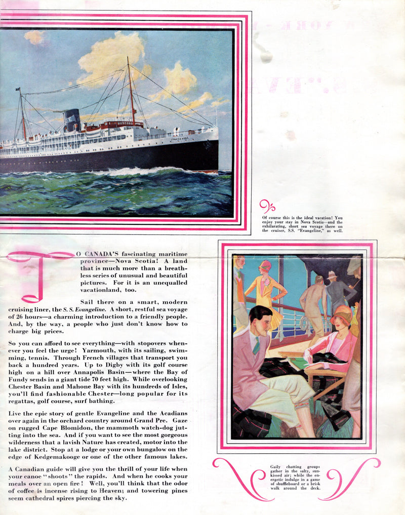 EVANGELINE: 1927 - Colorful 1928 brochure w/ interiors & big deck plans