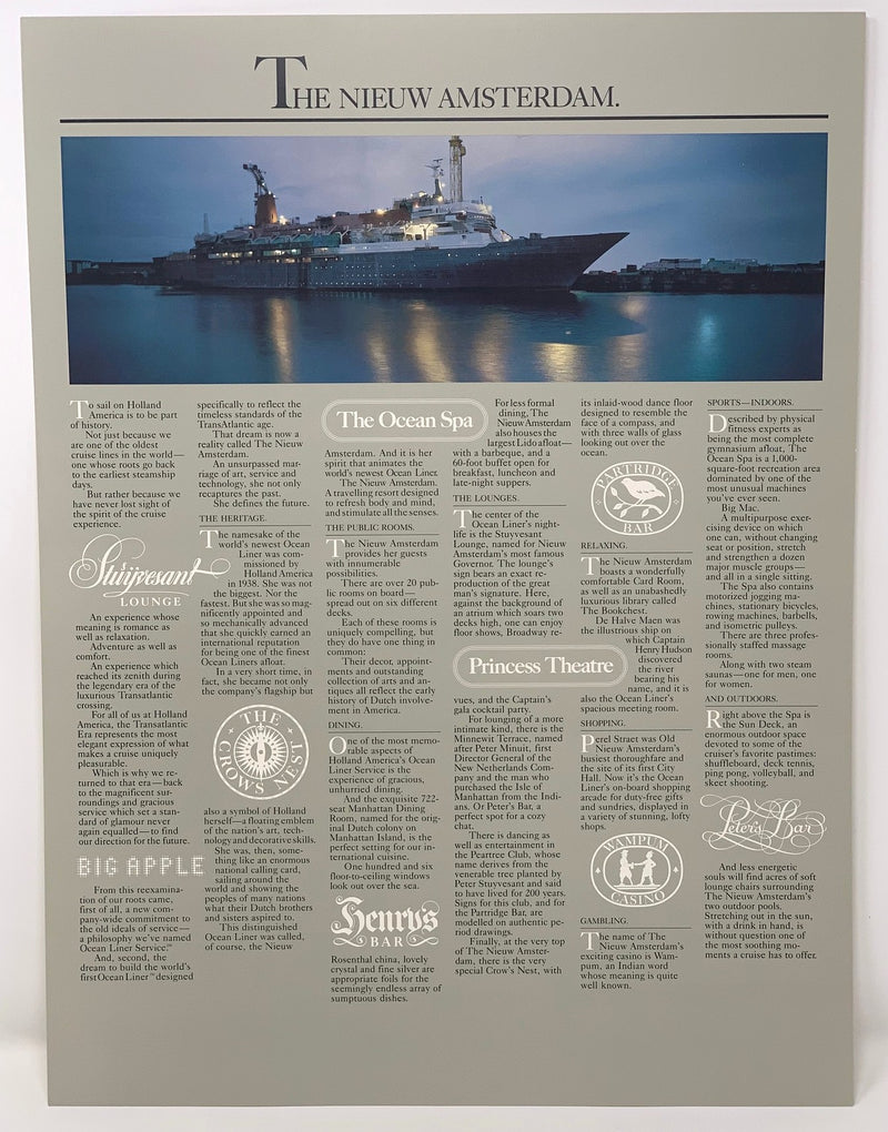 NIEUW AMSTERDAM: 1983 - Large VIP intro kit w/ cardboard model