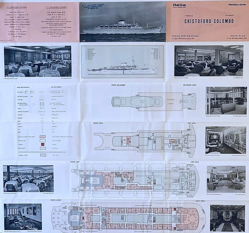 CRISTOFORO COLOMBO: 1954 - Full ship deck plan w/ interiors