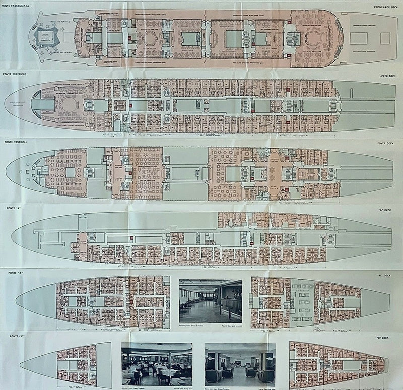 CRISTOFORO COLOMBO: 1954 - Full ship deck plan w/ interiors