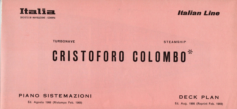 CRISTOFORO COLOMBO: 1954 - Full ship deck plan w/ interiors