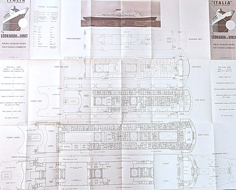 LEONARDO DA VINCI: 1960 - Pre-maiden voyage deck plan from 1959