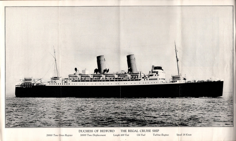 DUCHESS OF BEDFORD: 1928 - Cruise deck plan booklet w/ many interior photos from 1929