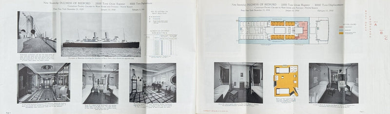 DUCHESS OF BEDFORD: 1928 - Cruise deck plan booklet w/ many interior photos from 1929