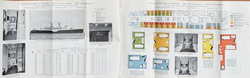 DUCHESS OF BEDFORD: 1928 - Cruise deck plan booklet w/ many interior photos from 1929
