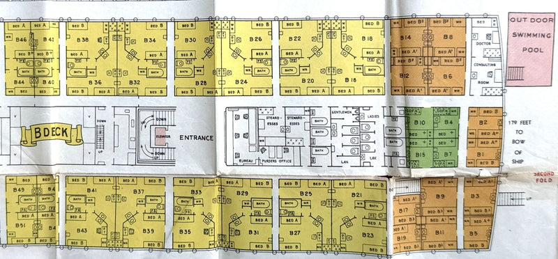 CARINTHIA: 1925 - Large color-coded cruise plan from 1936