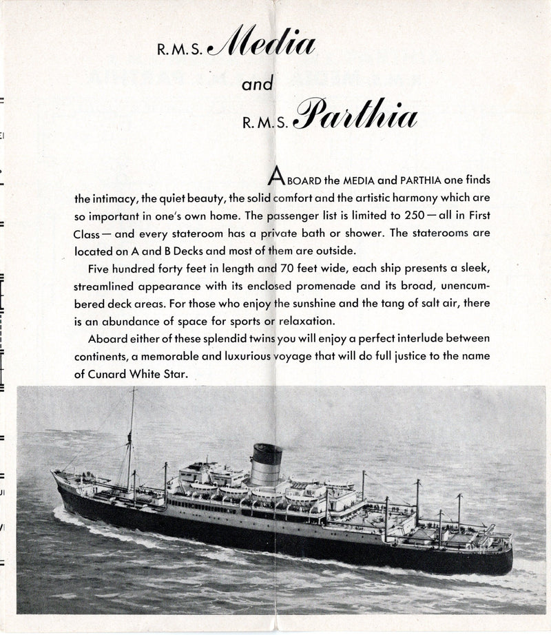 MEDIA & PARTHIA - First Class deck plan from 1948