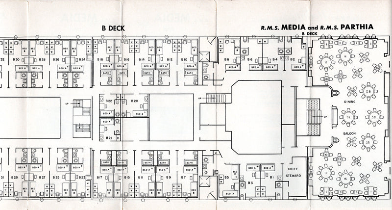 MEDIA & PARTHIA - First Class deck plan from 1948