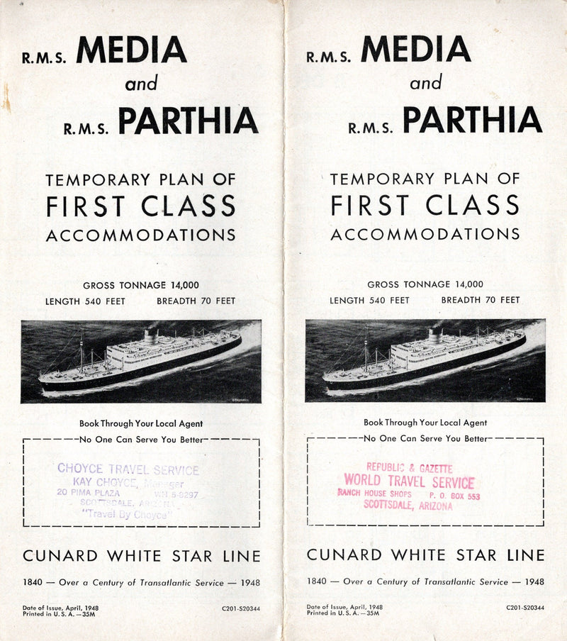 MEDIA & PARTHIA - First Class deck plan from 1948